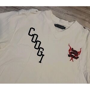Vintage Coogi Shirt‎ Adult XL White Spellout Logo  Epaulette V-Neck Pullover